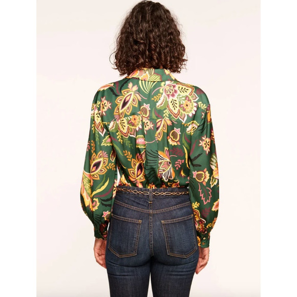 RAMY BROOK Top NEW Size XS Eliza Button Down $325 Green Yellow Tropical - Picture 2 of 6